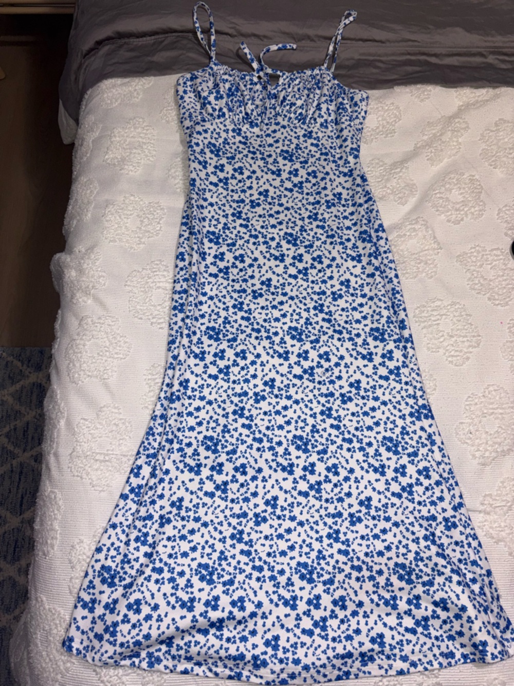 SHEIN White Slip Skirt with Blue Floral Trim
